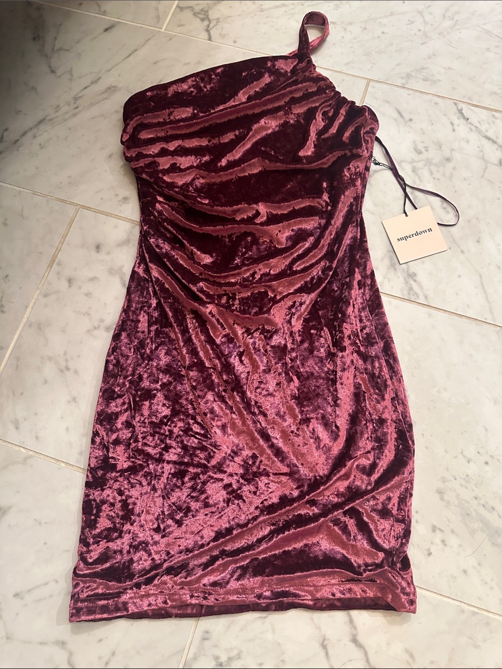 Superdown Corella Velvet One shoulder mini dress- pink